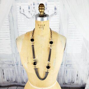 Long Hematite Chain Glass‎ Crystal & Bead Necklace